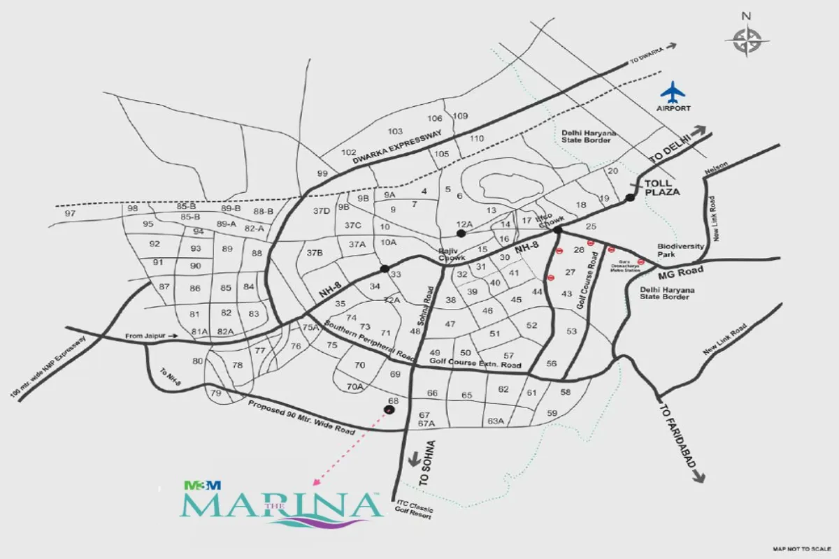 m3m marina sector 68 gurgaon location map