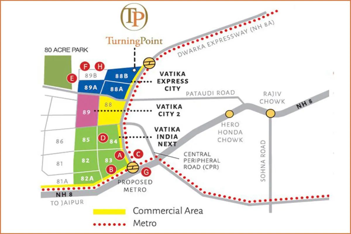 Vatika Turning Point Sector 88b Gurugram location plan
