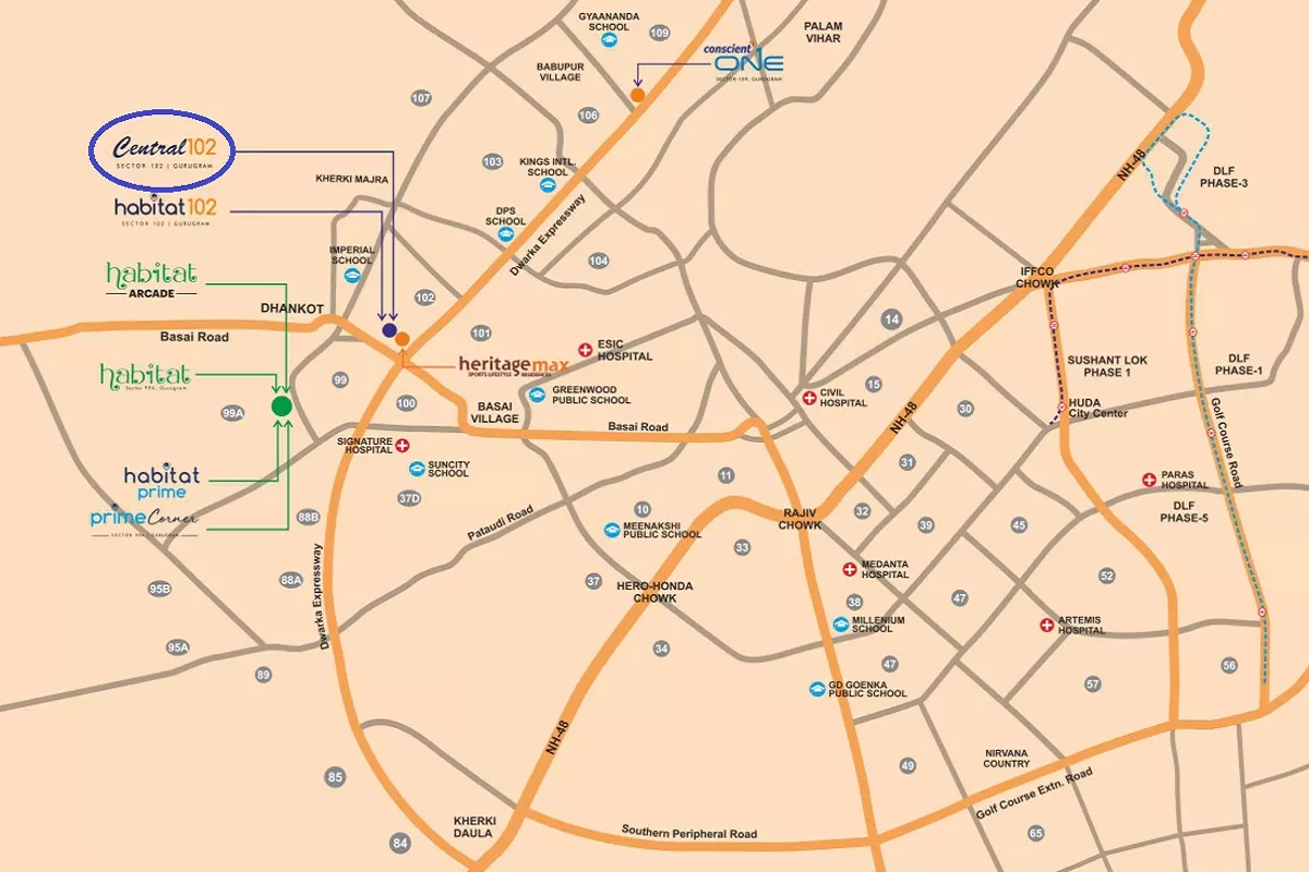 conscient central 102 gurgaon location map