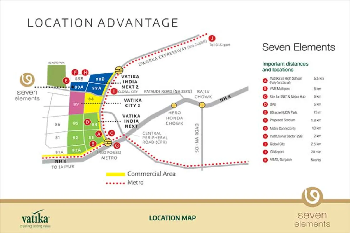 Vatika Seven Elements Sector 89a Gurugram location map