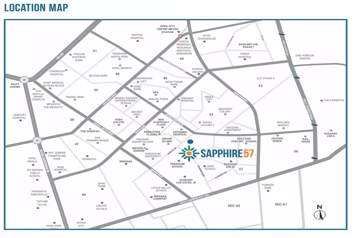 ameya sapphire 57 Gurugram Location Map