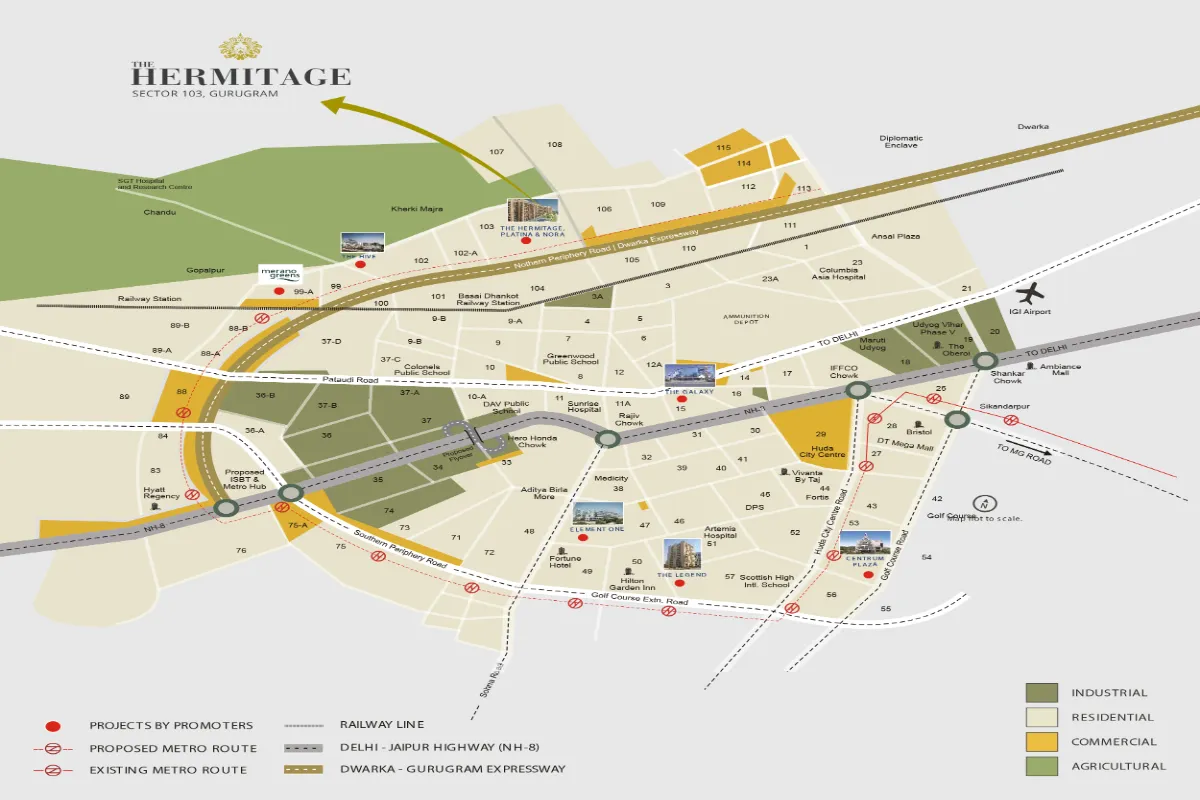 satya the hermitage 103 gurgaon location plan