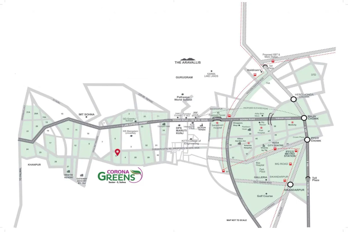 corona greens sector 5 sohna location map